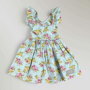 Eleanor Rose Girl's Floral Dress Flutter Sleeves Boutique Blue Flowers Size 2